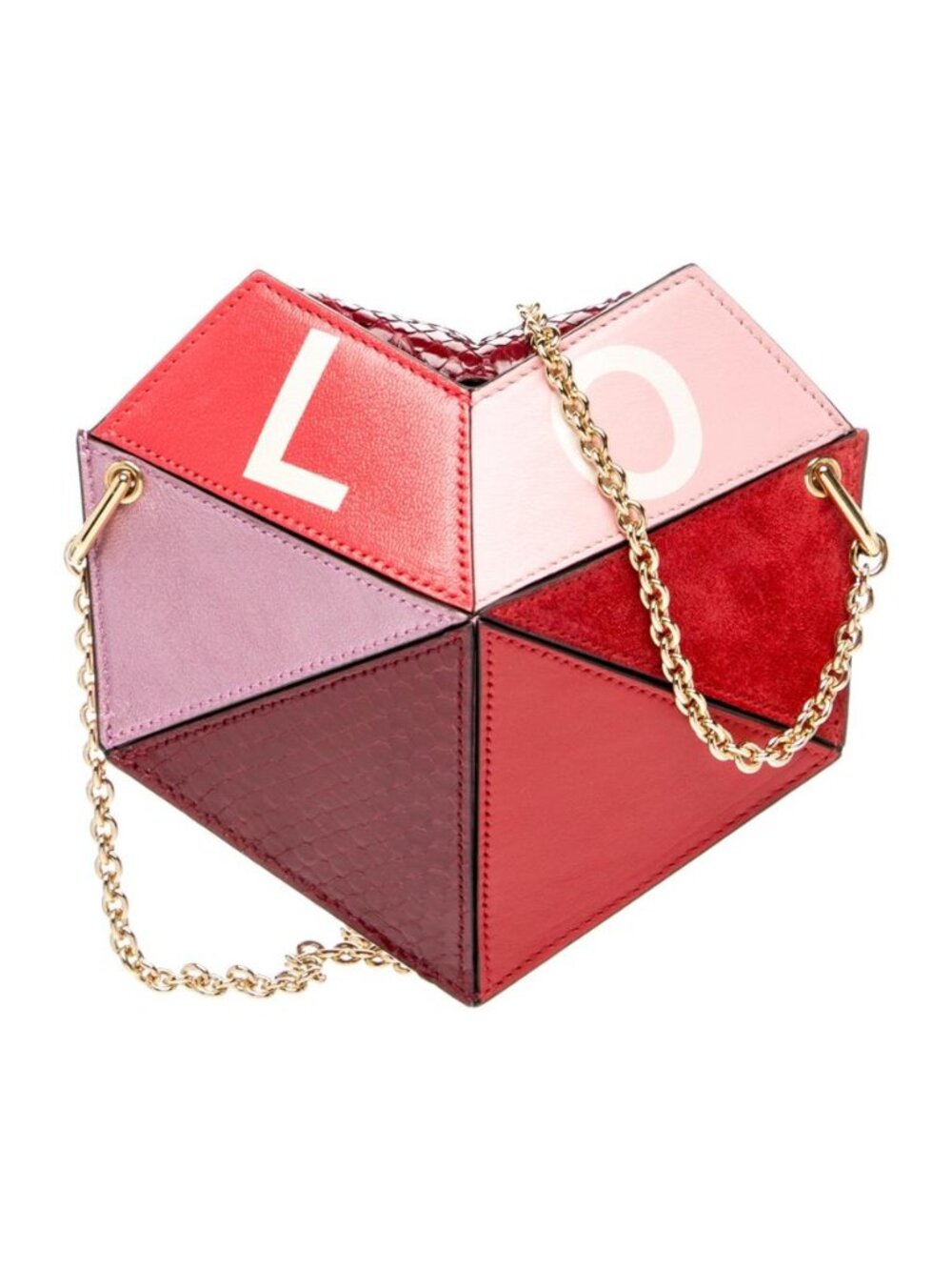 Gucci Valentine's Day Small Heart Patchwork Red Pink Leather Chain Shoulder Bag